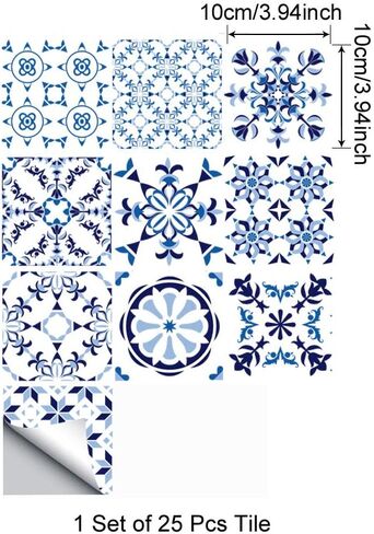 25 PCS Moroccan Style Tile Sticker, 4x4 Inch(10x10cm) Traditional DIY Murals, Tile Waterproof Oil Proof Removable Decals for Bathroom & Kitchen Backsplash (4I-SVC0-ZV27) in Saudi Arabia