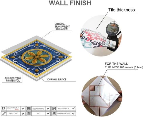 25 PCS Moroccan Style Tile Sticker, 4x4 Inch(10x10cm) Traditional DIY Murals, Tile Waterproof Oil Proof Removable Decals for Bathroom & Kitchen Backsplash (4I-SVC0-ZV27) in Saudi Arabia