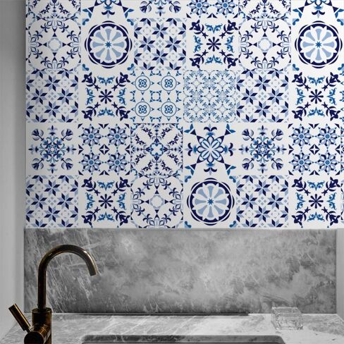 25 PCS Moroccan Style Tile Sticker, 4x4 Inch(10x10cm) Traditional DIY Murals, Tile Waterproof Oil Proof Removable Decals for Bathroom & Kitchen Backsplash (4I-SVC0-ZV27) in Saudi Arabia
