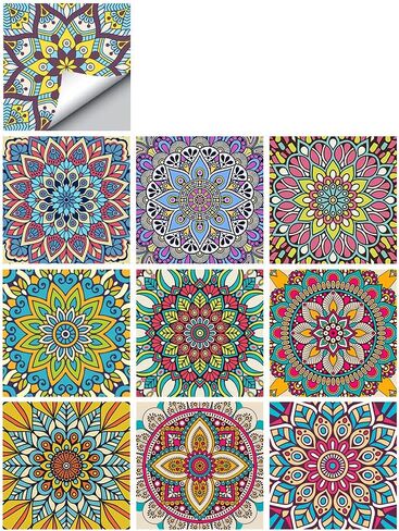 25 PCS Moroccan Style Tile Sticker, 4x4 Inch(10x10cm) Traditional DIY Murals, Tile Waterproof Oil Proof Removable Decals for Bathroom & Kitchen Backsplash (4I-SVC0-ZV27) in Saudi Arabia