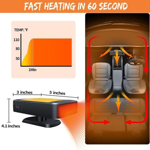 12V Car Heater, Fast Heating & Cooling Fan for Defrost Defogger Car Windshield, Portable Car Heaters That Plugs Cigarette Lighter, Automobile Interior heaters (Orange black) in Saudi Arabia
