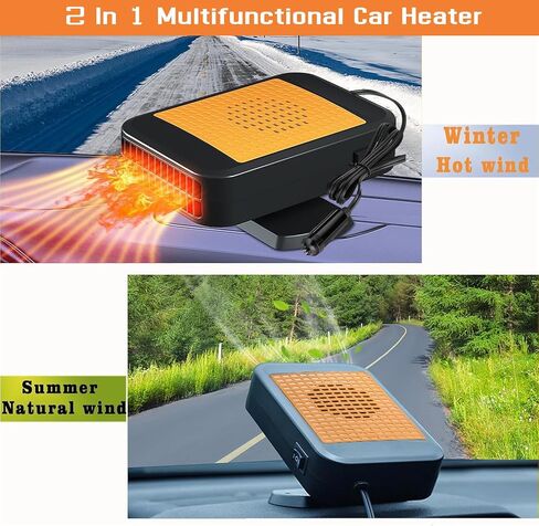 12V Car Heater, Fast Heating & Cooling Fan for Defrost Defogger Car Windshield, Portable Car Heaters That Plugs Cigarette Lighter, Automobile Interior heaters (Orange black) in Saudi Arabia