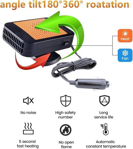 12V Car Heater, Fast Heating & Cooling Fan for Defrost Defogger Car Windshield, Portable Car Heaters That Plugs Cigarette Lighter, Automobile Interior heaters (Orange black) in Saudi Arabia
