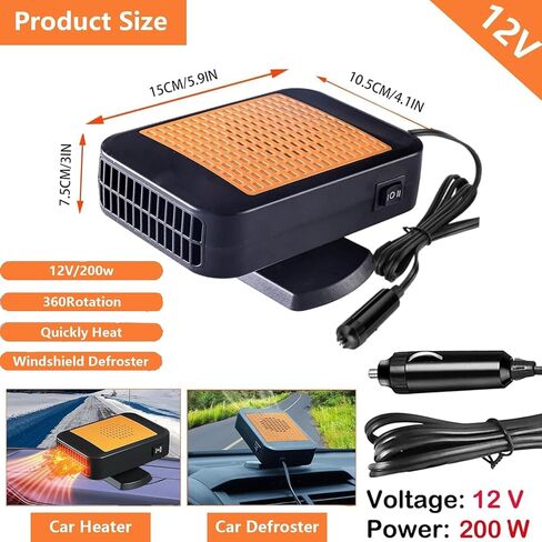 12V Car Heater, Fast Heating & Cooling Fan for Defrost Defogger Car Windshield, Portable Car Heaters That Plugs Cigarette Lighter, Automobile Interior heaters (Orange black) in Saudi Arabia