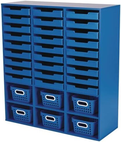Really Good Stuff Blue 27-Slot Mail and Supplies Center with 27 Trays, 6 Cubbies, and Baskets Single Color - 1 Mail Center, 27 Trays, 6 Baskets in Saudi Arabia