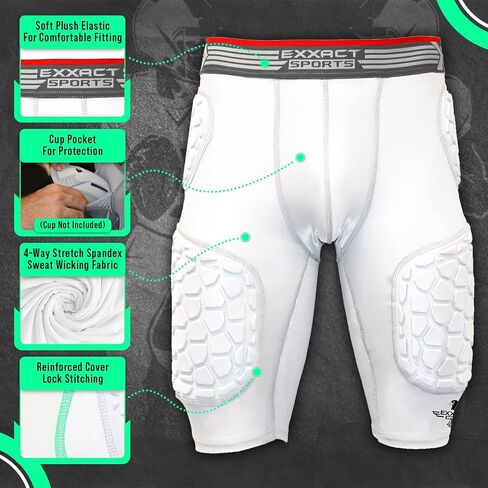 Exxact Sports Elite 5-Pad Adult Football Girdle for Men - Padded Compression Shorts, Mens Girdle Football with Cup Pocket in Saudi Arabia