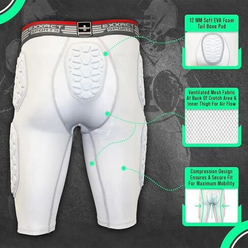 Exxact Sports Elite 5-Pad Adult Football Girdle for Men - Padded Compression Shorts, Mens Girdle Football with Cup Pocket in Saudi Arabia