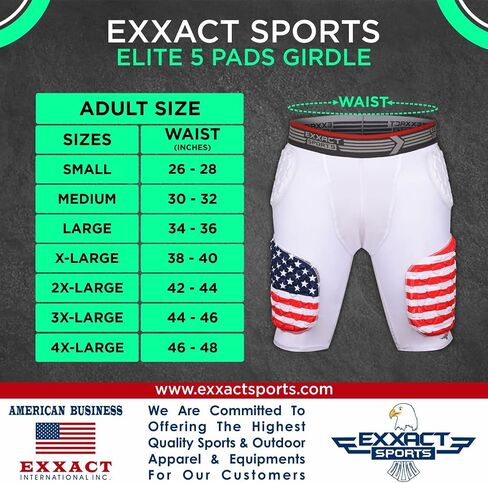 Exxact Sports Elite 5-Pad Adult Football Girdle for Men - Padded Compression Shorts, Mens Girdle Football with Cup Pocket in Saudi Arabia