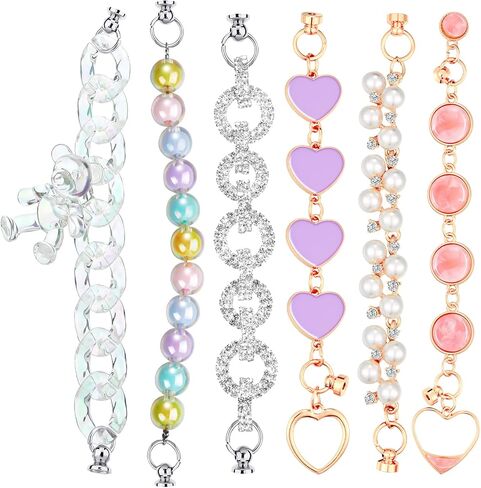 Frienda 6 قطع سلسلة هاتف جراب هاتف ملون لؤلؤ سلسلة سوار حزام قطرة مقاومة الهاتف قبضة حامل DIY بها بنفسك جراب هاتف ملحق in Kuwait