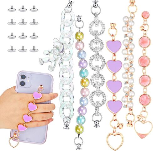 Frienda 6 قطع سلسلة هاتف جراب هاتف ملون لؤلؤ سلسلة سوار حزام قطرة مقاومة الهاتف قبضة حامل DIY بها بنفسك جراب هاتف ملحق in Kuwait