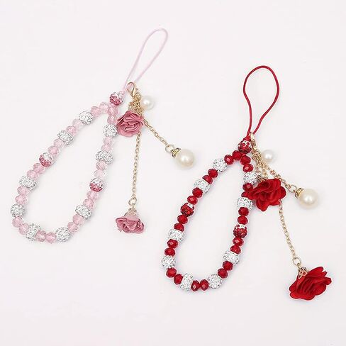 Hand Wrist Strap Lanyard for Cell Phone Mobile Phone Crystal Flower Halter Neck Phone Case Pendant for Key Bracelet Phone Case Pendant DIY Tassel Phone Straps in Saudi Arabia