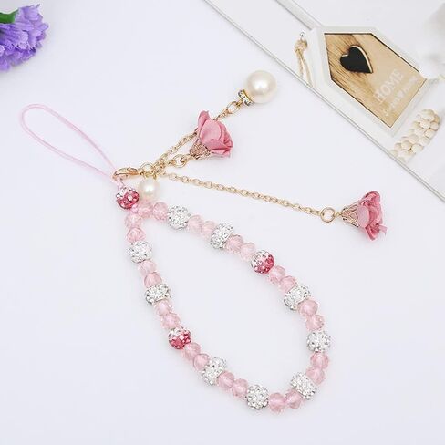 Hand Wrist Strap Lanyard for Cell Phone Mobile Phone Crystal Flower Halter Neck Phone Case Pendant for Key Bracelet Phone Case Pendant DIY Tassel Phone Straps in Saudi Arabia