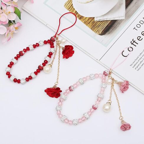 Hand Wrist Strap Lanyard for Cell Phone Mobile Phone Crystal Flower Halter Neck Phone Case Pendant for Key Bracelet Phone Case Pendant DIY Tassel Phone Straps in Saudi Arabia