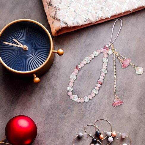 Hand Wrist Strap Lanyard for Cell Phone Mobile Phone Crystal Flower Halter Neck Phone Case Pendant for Key Bracelet Phone Case Pendant DIY Tassel Phone Straps in Saudi Arabia