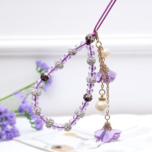 Hand Wrist Strap Lanyard for Cell Phone Mobile Phone Crystal Flower Halter Neck Phone Case Pendant for Key Bracelet Phone Case Pendant DIY Tassel Phone Straps in Saudi Arabia