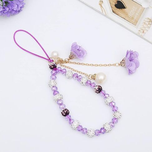 Hand Wrist Strap Lanyard for Cell Phone Mobile Phone Crystal Flower Halter Neck Phone Case Pendant for Key Bracelet Phone Case Pendant DIY Tassel Phone Straps in Saudi Arabia