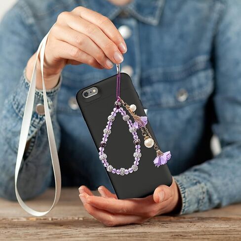 Hand Wrist Strap Lanyard for Cell Phone Mobile Phone Crystal Flower Halter Neck Phone Case Pendant for Key Bracelet Phone Case Pendant DIY Tassel Phone Straps in Saudi Arabia