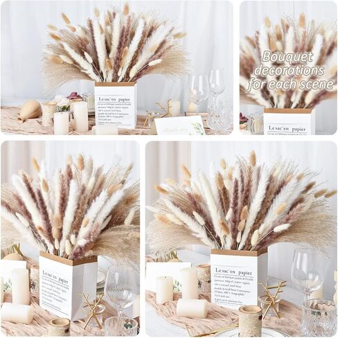 DearHouse 125 قطعة من باقة عشب بامباس الطبيعية المجففة، باقة بوهو لديكور المنزل مقاس 17 بوصة، زهور فراغميت المجففة، باقة لترتيبات زهور الزفاف وديكورات المنزل in Kuwait