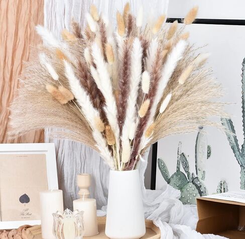 DearHouse 125 قطعة من باقة عشب بامباس الطبيعية المجففة، باقة بوهو لديكور المنزل مقاس 17 بوصة، زهور فراغميت المجففة، باقة لترتيبات زهور الزفاف وديكورات المنزل in Kuwait