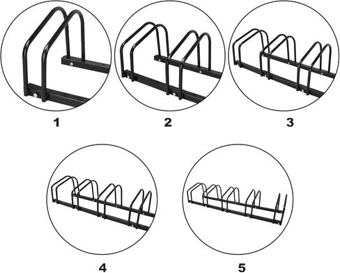 حامل دراجة هومي لوقوف السيارات على الأرض مكون من 5 رفوف قابل للتعديل ومنظم تخزين للدراجات للاستخدام الداخلي والخارجي باللون الأسود in Kuwait