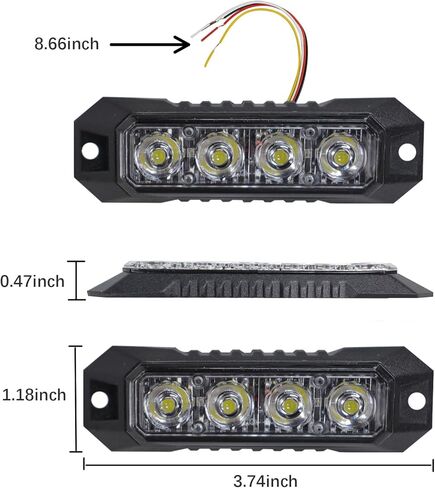 4 قطع أضواء ستروب للشاحنات، أضواء الطوارئ للمركبات الأضواء الوامضة، 4 مصابيح LED ستروب رأس ضوء الشبكة، لمركبات شاحنات الشرطة رجال الإطفاء (العنبر) in Kuwait