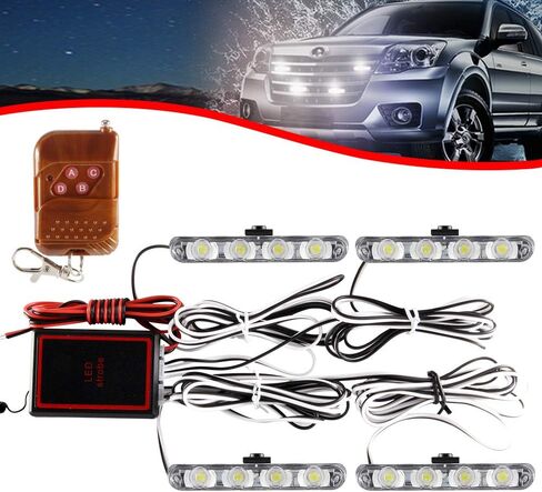 KaiDengZhe 4x4 LED 4 in 1 Surface Mount Grill Light DC12V Remote Emergency Flashing Beacon Lamp Ambulance Police Light Strobe Warning External Light For Truck Trailer Caravan Van (White) in Kuwait