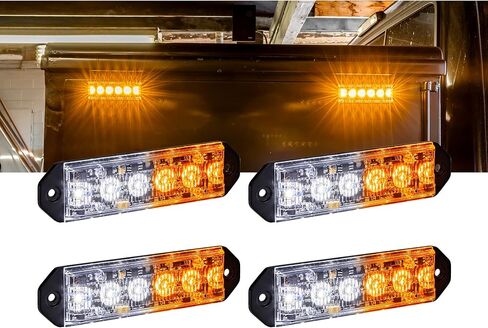 4 قطع PlanarFlash 6W AMBER WHITE LED وامضة رأس ضوء ستروب [مسطح للغاية] [SAE CLASS 1] [72 وضع الفلاش] [وحدات متعددة قابلة للمزامنة] [تركيب على السطح] ضوء الشرطة الأصفر لشبكة الطوارئ لمركبة الشاحنة in Kuwait