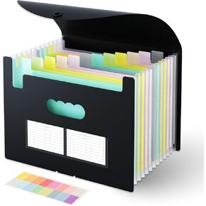 EOOUT Accordion File Organizer, Expanding File Folder Letter Size, 13 Pockets, Pastel Colors with Labels, Portable Desktop Folders, Paper Documents Storage, Business Office