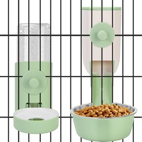 Hanging Cage Automatic Food Water Dispenser, Kennel Gravity Pet Feeder Set with Separate Food Bowl and 500ML Waterer, Crate Auto Feeder Dish for Puppy Cats Ferret Bunny Guinea Pig Small Pets