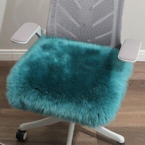 LLB Sheepskin Chair Covers Office Chair Cushion Dining Room Chair Pads Desk Chair Seat Cushion for Computer Chair Fur Area Rugs for Living Room 18x18 Inch (Pack of 1), Peacock Blue