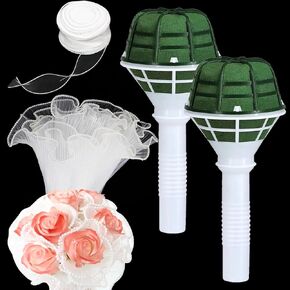 SNAIL GARDEN 2PCS Wedding Bouquet Holders,Bouquet Holder for Artificial Flowers for Celebrations, Anniversaries with 4.4 Yards White Pearl Edge Bouquet Packaging Paper and 2.2 Yards White Ribbon in Kuwait