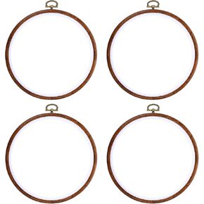 4Pcs Circle Cross Stitch Frame 6" Round Embroidery Hoops Ring Imitated Wood Embroidery Frame Wood Embroidery Kits for Embroidery Art Ornaments Sewing Decoration