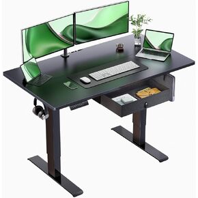 Marsail Electric Adjustable Standing Desk, 48x24 Inch, Sit-Stand Home Office Desk with Drawer, Black