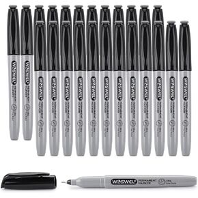 Ultra Fine Permanent Marker Bulk,24 Pack Ultra Fine Point Black Permanent Marker set, Felt Tip Pens Works on Plastic, Wood, Stone, Metal and Glass for Doodling, Marking