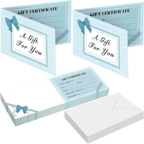 Sinmoe 50 Sets شهادات الهدايا للأعمال التجارية Kraft Blank Gift Certificate Cards with 50 pcs charves a home for you for beauty salon friday client client wedder ، 3.9 × 5.9 inch (ble ، bow)