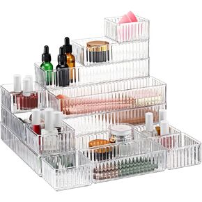 18 PCS Clear Drigher Organizer 4 Size Clear Makeup Rerger Murder Raneser Musts Acrylic Bathrate Vanity Roats for Cosmetic ، Molebries ، Office Supply ، Officels Offectils Admitters