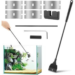 Fish Tank Scraper, Length Adjustable Aquarium Cleaning Tool 21" Handheld Scraper Brushes Set Fish Tank Cleaner Kit for Glass Aquarium(Black)