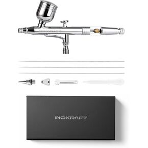 InoKraft Airbrush Beginner Set with 3 Nozzle Sets 0.2, 0.3 & 0.5 mm - Dual-Action Gravity Feed Airbrush with Cutaway Handle and How-To Guide, Airbrush Paint Set for Model Painting