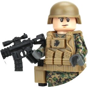 Battle Brick Marine Corps Infantry Woodland MARPAT Custom Minifigure | Genuine Military Minifig Camo | 1.6 Inches Tall | Great Gift for Ages 8+ to Adult AFOL