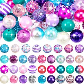 Zeyune 100 Pcs Colorful Chunky Bubblegum Beads 20mm Round Chunk Plastic Rhinestone Large Beads for Pen Jewelry Chain Making Craft Spacer Supplies Wedding Garland DIY(Mermaid,Colorful)
