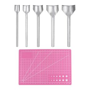 HARFINGTON 5pcs Leather Half Round Cutter 10-30mm 1/4 High Speed Steel Arc Shaped Half Round Leather Punch Leather Punch Tool with A5 Cutting Mat for Strap Belts End Wallet Bag Crafting DIY