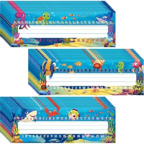 Faccito 40 Pcs Classroom Name Plate, Traditional Manuscript Flat Left or Right Alphabet Name Tags Decoration with Adhesive Dots for School Classroom Student Desks Supply(Sea Animal Style)