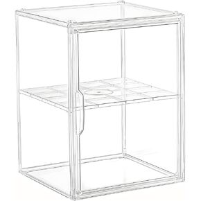 Acrylic Organizer Box Display Case Plastic Book Display caselittle Library Box Large 2 Tiers Clear with Magnetic Door 1 Division Boards for Figures Handbags Purses Boots (14*10.6*8.6)
