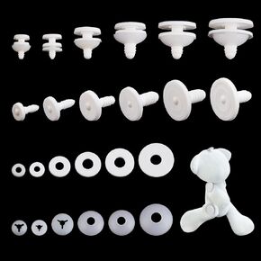 PH PandaHall 60 Sets White Safety Joints, 7 Size Plastic Animal Joints Body Joints with Washers Soft Making Limbs and Head Joints for DIY Crafts Stuffed Teddy Bear Making Accessories
