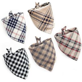 5PCS Dog Bandanas with Button - Thick Triangle Bibs Dual Layer Soft Cotton Scarves for Small Medium Boy Girl Puppy Cat Pet Baby Square Plaid Printing Washable Kerchief Halloween Costumes Outfits
