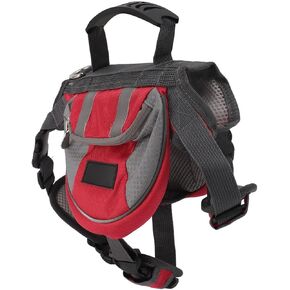 Dog Backpack Saddle Bag, Adjustable Harness Saddlebag with Reflective Safety Side Pockets Vest Dog Pack for Hiking Camping Traveling Medium Large Dogs (Red)