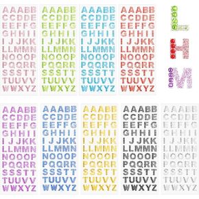 495 Pieces Glitter Alphabet Stickers, 9 Sheets 0.6" A-Z Rhinestone Letter Stickers Self-Adhesive Crystal Stick on Letters Shiny ABC Word Sticker by Letter for Scrapbooking, Card Making, DIY Art Craft