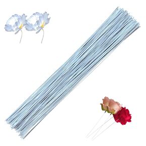 Floral Stem Wire, 100 Pack 15.75 Inch 18 Gauge White Paper Wrapped Flower Stems for DIY Bouquet and Crochet Flower Crafts