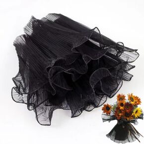 NatureMan 2 Pack 4.3 yards Flower Wrapping Paper Bouquet Floral Packaging Black Mesh Wrap Roll Korean Bouquet Wrapping Net Yarn Wrinkle Waves Paper Valentine's Day Flower Shop Supplies