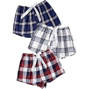 GORGLITTER Women's 3 Packs Plaid Pajama Shorts Tie Front Sleeping Shorts Elastic Waist Pajama Bottoms Sleepwear